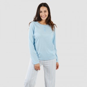 Pigiama lungo cotone Bennet celeste