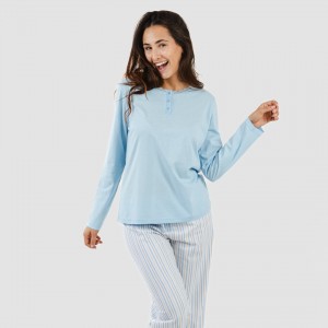 Pigiama lungo cotone Bennet celeste 2