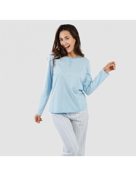 Pigiama lungo cotone Bennet celeste Pigiama lungo cotone Bennet celeste