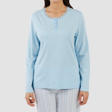 Pigiama lungo cotone Bennet celeste