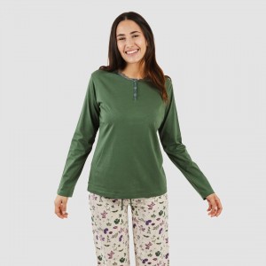 Pigiama lungo cotone Eire verde militare