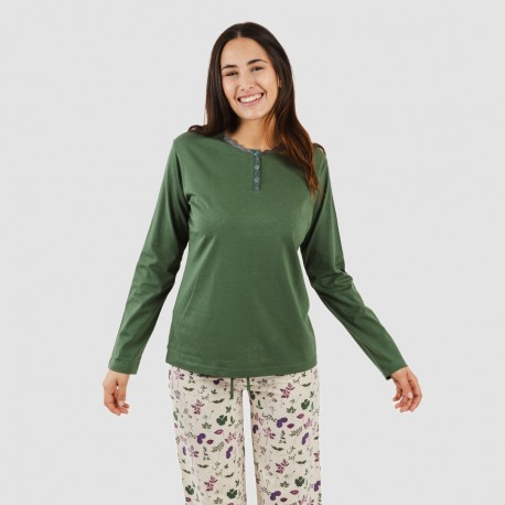 Pigiama lungo cotone Eire verde militare pigiami-lunghi-donna