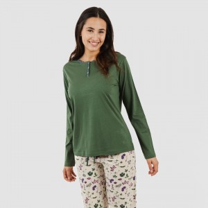 Pigiama lungo cotone Eire verde militare 2