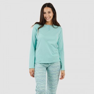 Pigiama lungo cotone Ola verde acqua