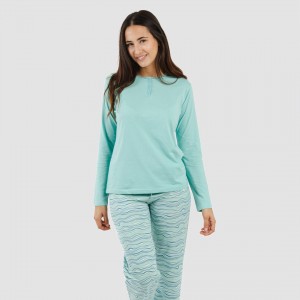 Pigiama lungo cotone Ola verde acqua 2