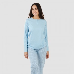 Pigiama lungo cotone Timon celeste 2