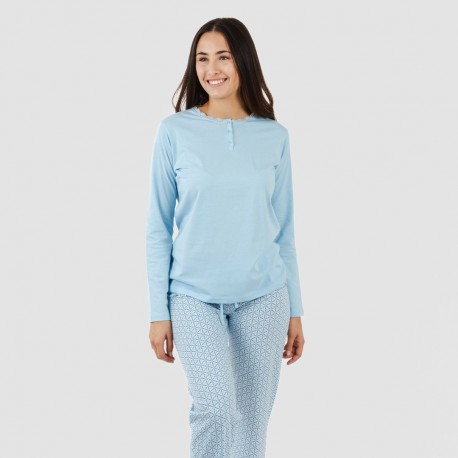 Pigiama lungo cotone Timon celeste