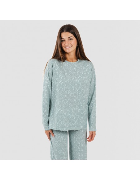 Pigiama lungo cotone Anita verde sbiadito Pigiama lungo cotone Anita verde sbiadito