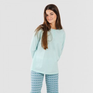 Pigiama lungo cotone Galieni turchese 2