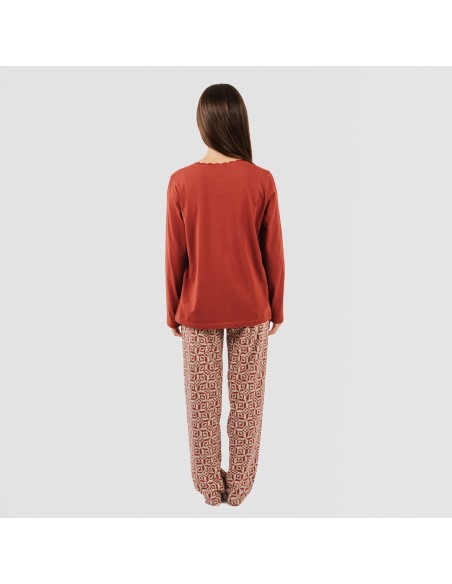 Pigiama lungo cotone Corinto rosso mattone pigiami-lunghi-donna