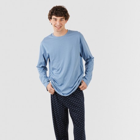 Pigiama lungo uomo cotone Pedro indaco pijama-algodon