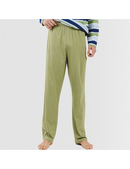 Pigiama lungo uomo cotone Brent verde militare pijama-algodon