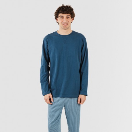 Pigiama lungo uomo cotone Kristoff blu navy pijama-algodon