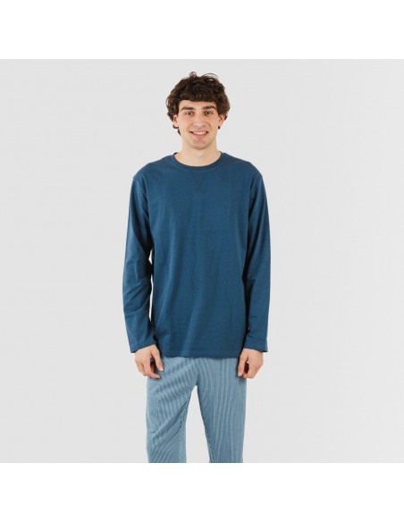 Pigiama lungo uomo cotone Kristoff blu navy pijama-algodon