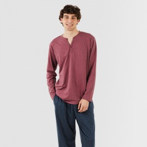 Pigiama lungo uomo con bottoni bordeaux - blu navy