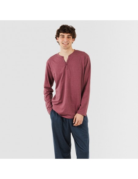 Pigiama lungo uomo con bottoni bordeaux - blu navy Pigiama lungo uomo con bottoni bordeaux - blu navy