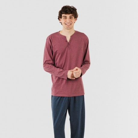 Pigiama lungo uomo con bottoni bordeaux - blu navy