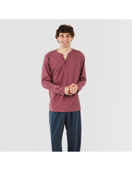 Pigiama lungo uomo con bottoni bordeaux - blu navy Pigiama lungo uomo con bottoni bordeaux - blu navy
