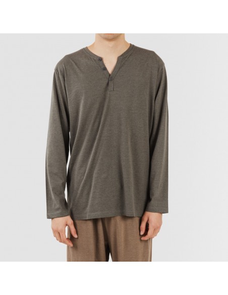 Pigiama lungo uomo con bottoni grigio scuro - marrone Pigiama lungo uomo con bottoni grigio scuro - marrone