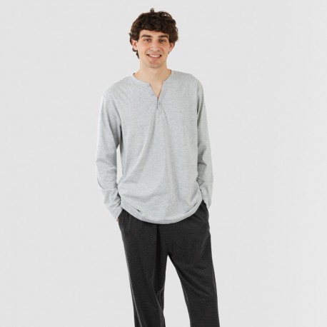 Pigiama lungo uomo con bottoni grigio perla - antracite