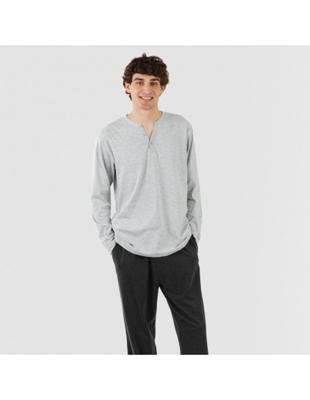 Pigiama lungo uomo con bottoni grigio perla - antracite Pigiama lungo uomo con bottoni grigio perla - antracite