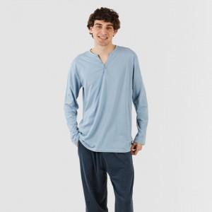 Pigiama lungo uomo con bottoni indaco - blu navy 2
