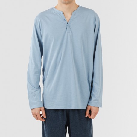 Pigiama lungo uomo con bottoni indaco - blu navy