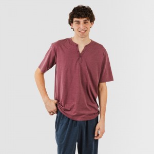 Pigiama lungo uomo manica corta con bottoni bordeaux - blu navy 2