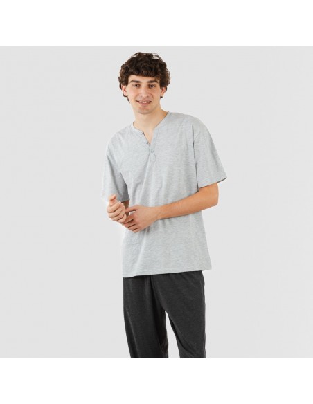 Pigiama lungo uomo manica corta con bottoni grigio perla - antracite