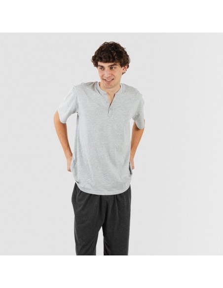 Pigiama lungo uomo manica corta con bottoni grigio perla - antracite