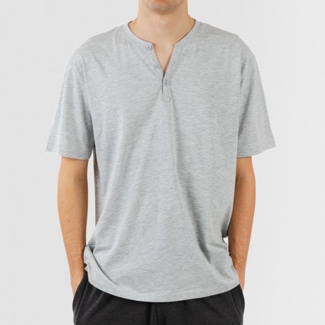 Pigiama lungo uomo manica corta con bottoni grigio perla - antracite