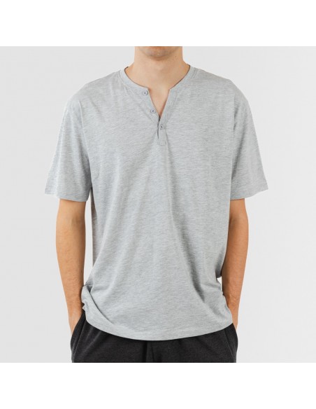 Pigiama lungo uomo manica corta con bottoni grigio perla - antracite