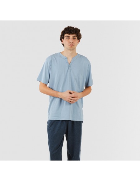 Pigiama lungo uomo manica corta con bottoni indaco - blu navy Pigiama lungo uomo manica corta con bottoni indaco - blu navy