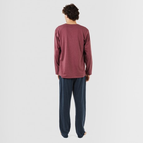 Pigiama lungo uomo con bottoni bordeaux - blu navy