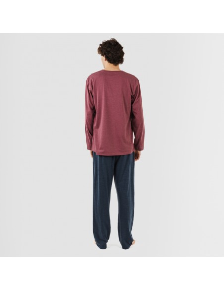 Pigiama lungo uomo con bottoni bordeaux - blu navy Pigiama lungo uomo con bottoni bordeaux - blu navy