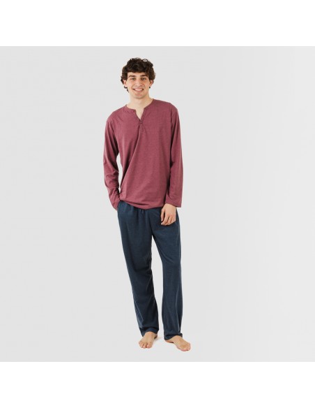 Pigiama lungo uomo con bottoni bordeaux - blu navy pijama-largo-con-botones