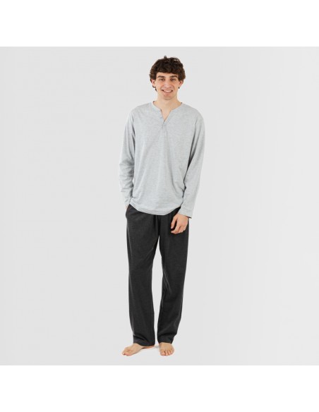 Pigiama lungo uomo con bottoni grigio perla - antracite Pigiama lungo uomo con bottoni grigio perla - antracite