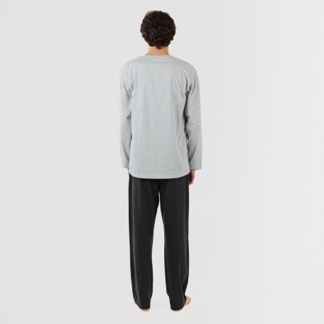 Pigiama lungo uomo con bottoni grigio perla - antracite