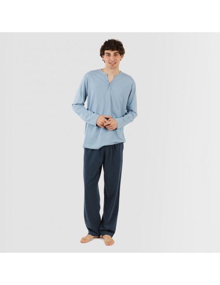 Pigiama lungo uomo con bottoni indaco - blu navy pijama-largo-con-botones