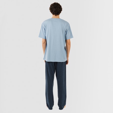 Pigiama lungo uomo manica corta con bottoni indaco - blu navy