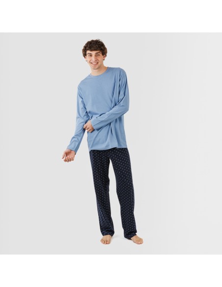 Pigiama lungo uomo cotone Pedro indaco pijama-algodon