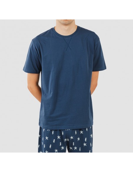 Pigiama corto cotone uomo Aaron blu navy pijama-corto-algodon