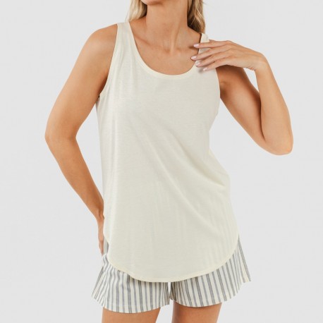 Pigiama corto canotta cotone Raya Brighton bianco antico