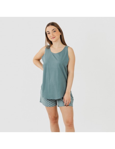 Pigiama corto canotta cotone Tiara turchese Pigiama corto canotta cotone Tiara turchese