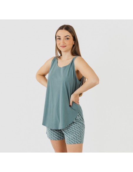 Pigiama corto canotta cotone Tiara turchese Pigiama corto canotta cotone Tiara turchese