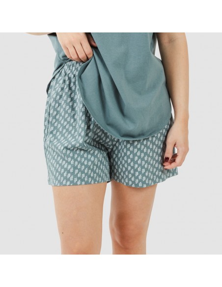 Pigiama corto canotta cotone Tiara turchese Pigiama corto canotta cotone Tiara turchese