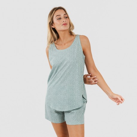 Pigiama corto canotta cotone Anita verde sbiadito