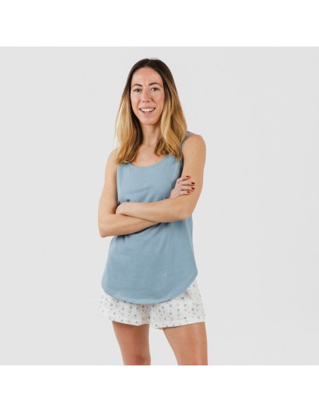 Pigiama corto canotta cotone Inés indaco Pigiama corto canotta cotone Inés indaco