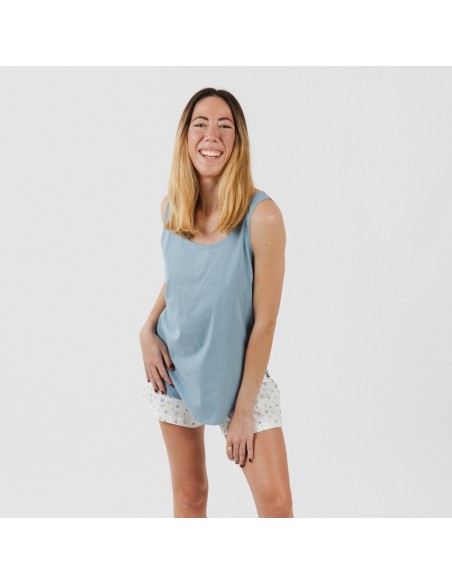 Pigiama corto canotta cotone Inés indaco Pigiama corto canotta cotone Inés indaco