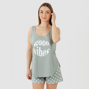 Pigiama corto canotta cotone Irati verde militare